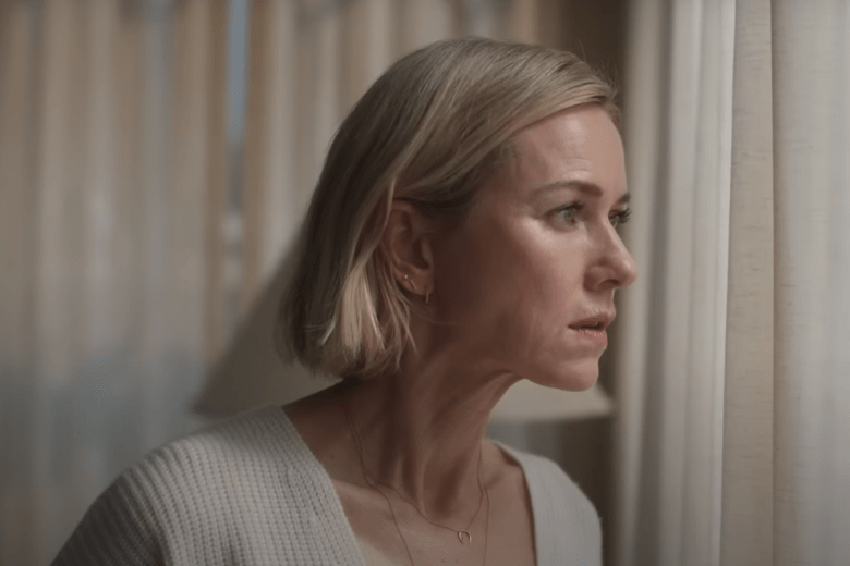 A scene from The Watcher on Netflix featuring Naomi Watts as Nora Brannock