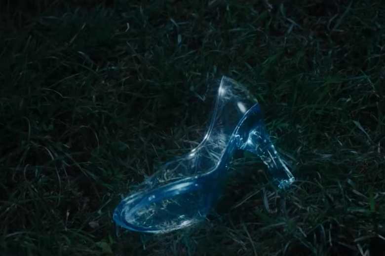A scene featuring Cinderella's glass slipper in 'Once Upon a Crime' on Netflix